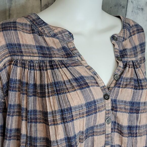 Free People Jessi Plaid Top In Grey Combo - Picture 6 of 9